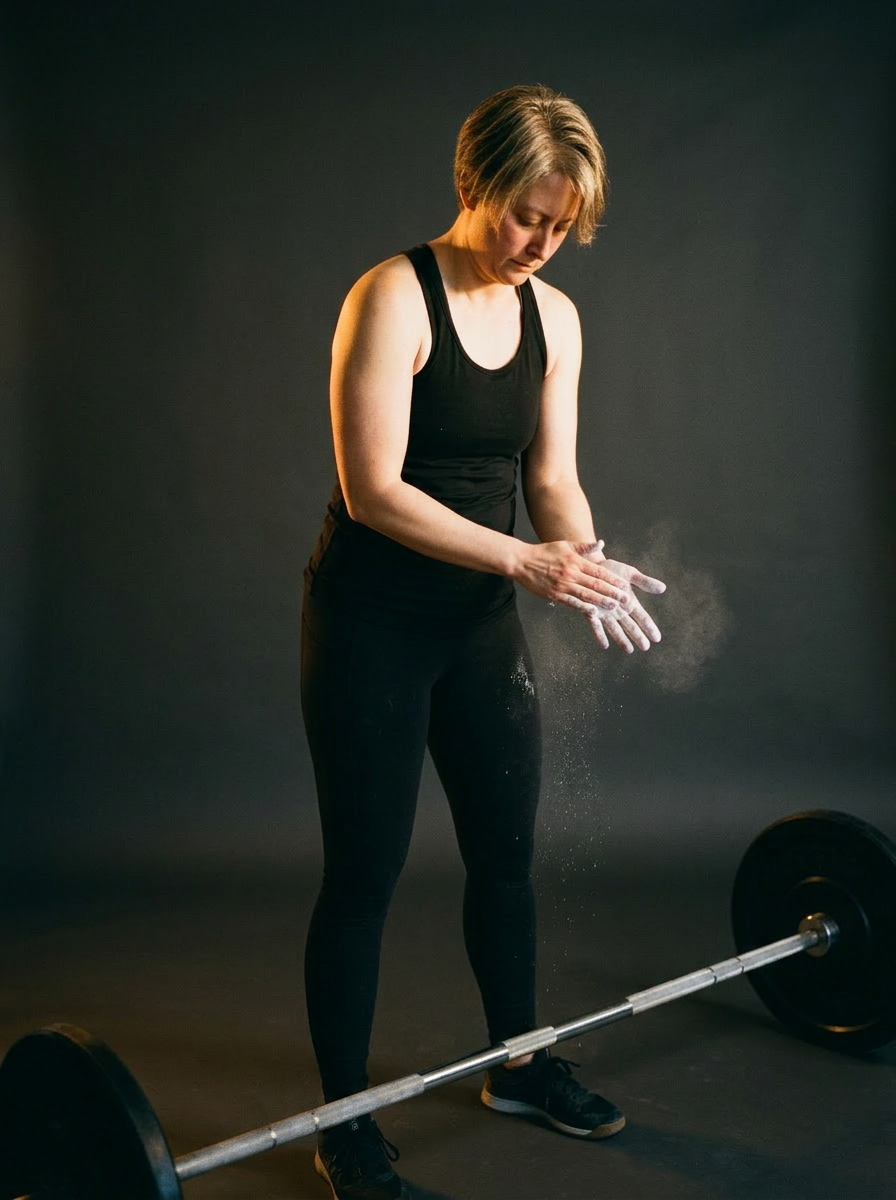 Strong woman lifting a kettlebell, side profile
